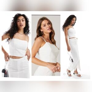 H&M White Linen Cropped Spaghetti-Strap Cami